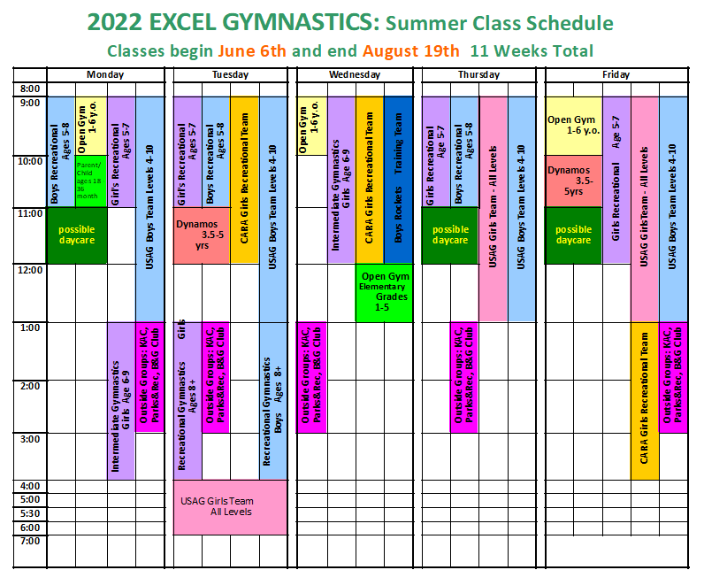 Summer Schedule and Open Gym